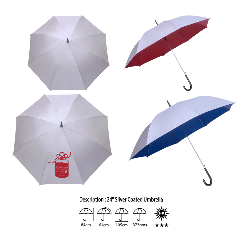 OEM 24" Silver Coated Umbrella (UM-UVA24) - Custom Logo