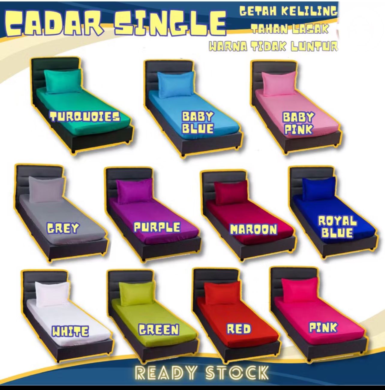 Cadar Single Cadar Tilam Getah Keliling Single Fitted Bed Sheet Cadar Asrama Single Plain Cadar Bujang
