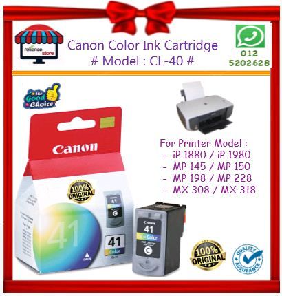 Canon CL-41 Color Ink Cartridge # 100% Original Canon Ink # 67563434 # Canon Printer Model : iP-Pixma 1880 / iP 1980 / MP 145 / MP 150 / MP 198 / MP 228 / MX 308 / MX 318 ( KTT : 1 Unit )