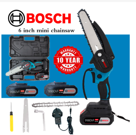 Bosch 9980VF Portable Chainsaw Brushless Cordless Chainsaw 6 Inch c/w 9980VF x 2, Charger x 1, Hand carried box x 1