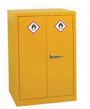RS PRO Yellow Steel Lockable 2 Door Hazardous Substance Cabinet, 900mm x 600mm x 500mm Flammable proof cabinet-Mechanical