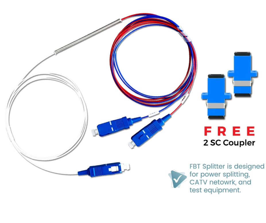 1 x 2 Fiber Optic FBT Splitter SM SC/UPC 0.9mm 1 meter output 0.7m