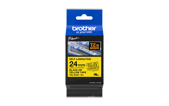 Brother TZe-SL651 Genuine Self Laminating Label, 24mm Black on Yellow