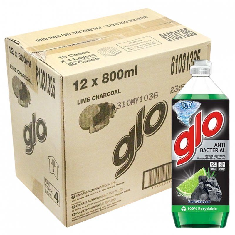 GLO PENCUCI PINGGAN LIMAU ARANG LIME CHARCOAL 800ML [LOOSE] | 12 X 800ML [CARTON]