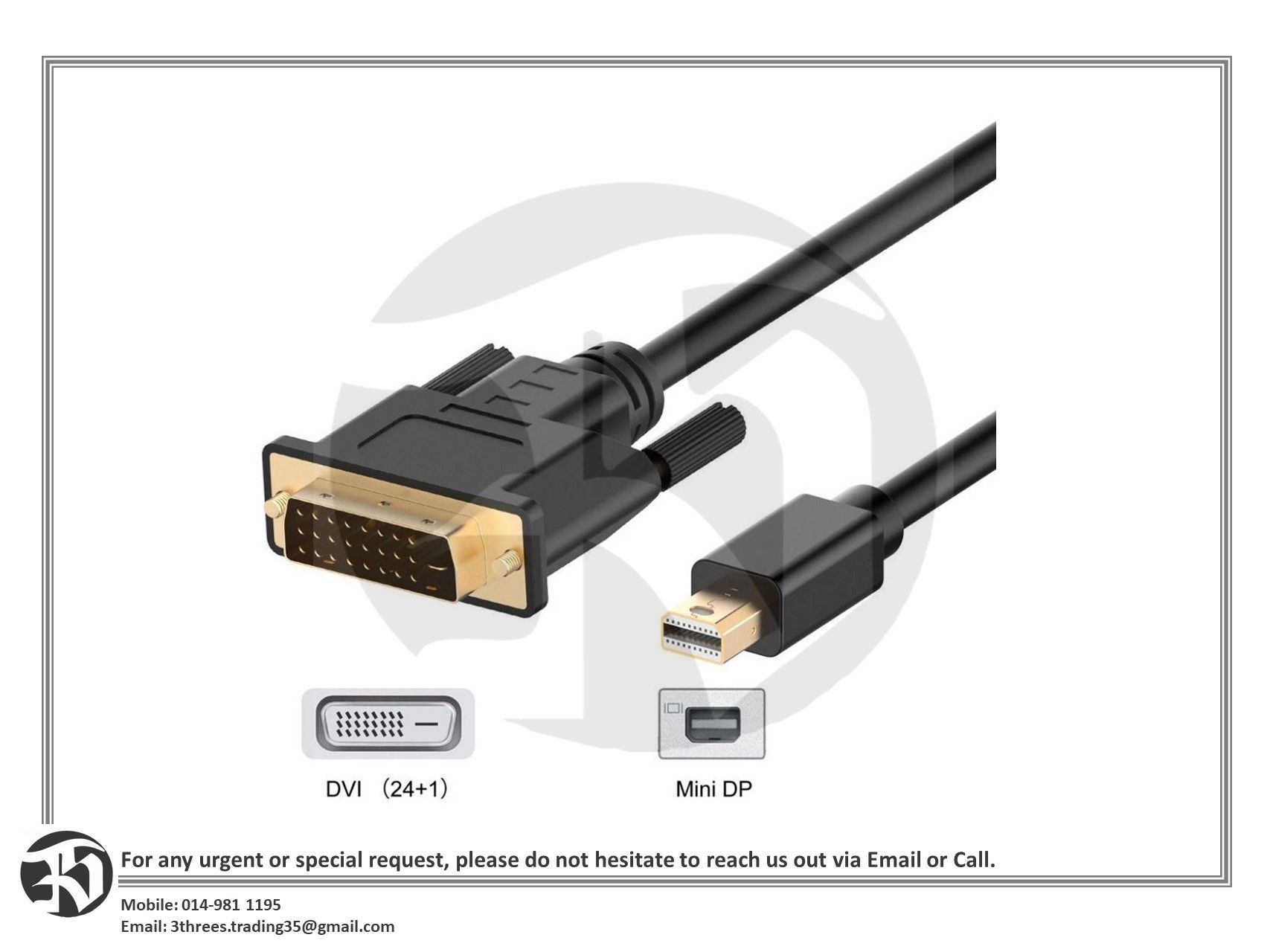 Mini Display Port to DVI Cable 1080P