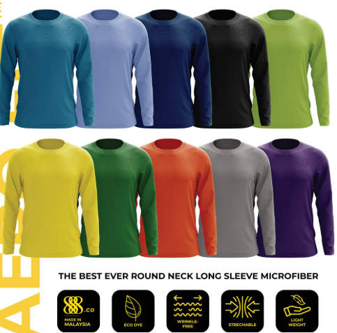 Microfibre Round Neck Long Sleeve T-Shirt Fast Dry / Cool