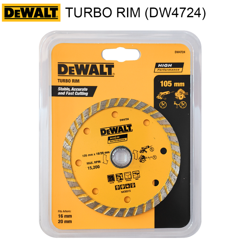 DEWALT GRINDER CUTTING WHEEL – DIAMOND BLADE TURBO RIM (DW4724) (105 X 2 X 16/20MM)