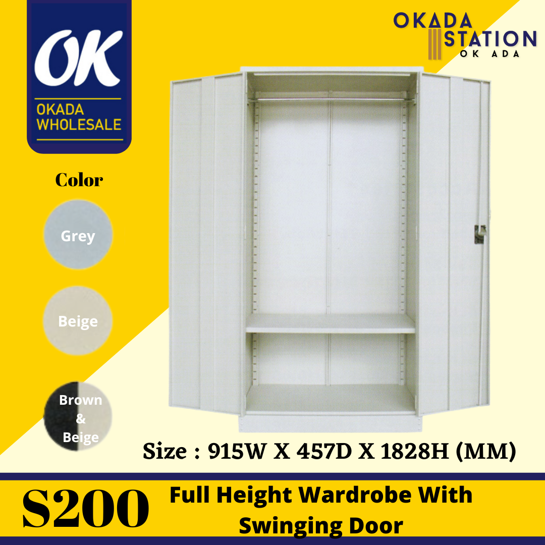 Full Height Wardrobe With Steel Swinging Door S200 Full Height Wardrobe With Steel Swinging Door (With 1 Cloth Hanging Bar at Top & 1 Adjustable Shelves at bottom) / S200 / Full Height Wardrobe / Wardrobe / Metal Cabinet / Cabinet / Full Height / Metal Wardrobe