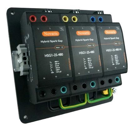 Hybrid Surge Diverter, 3 Phase, 25kA 10/350us Uc 480VAC +NE, All Mode, panel set, Alarm contact HSG3-25-480-N