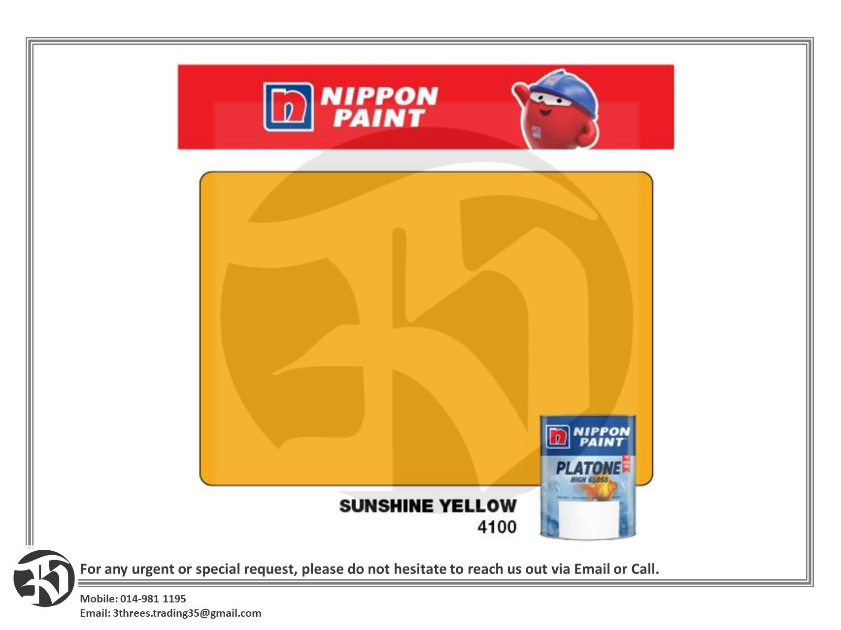 Nippon Paint Platone Oil Based Sunshine Yellow 1L