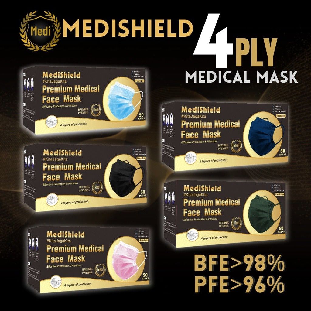 Medishield 50pcs medical 4ply Face mask Disposable Face Mask
