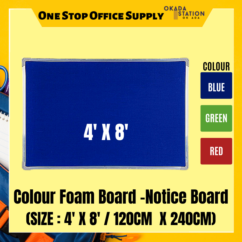 COLOUR FOAM NOTICE BOARD WITH ALUMINIUM FRAME COLOUR FOAM NOTICE BOARD / NOTICE BOARD / 4' X 8' / 4FT X 8FT / FNB-48 / WITH ALUMINIUM FRAME / FOAM BOARD / SOFT BOARD /
