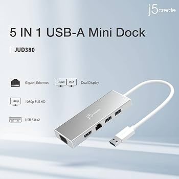 J5 USB 3.0 Mini Dock With HDMI VGA Dual Display LAN USB HUB (JUD380-1O)