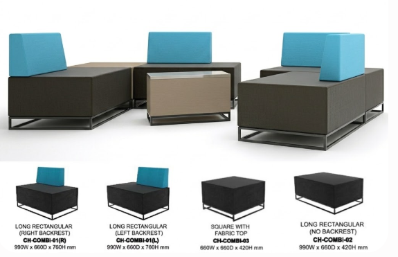 APEX COMBI SERIES FABRIC SOFA SET - TYPE 1 , 3 & 7 (LONG RECTANGULAR WITH BACKREST LEFT& RIGHT) (LONG RECTANGULAR NO BACKREST) (SQUARE SEATER NO BACKREST) / COMBI SERIES / SETTE SET / FABRIC SOFA / SOFA SET / BACKREST LONG SOFA /