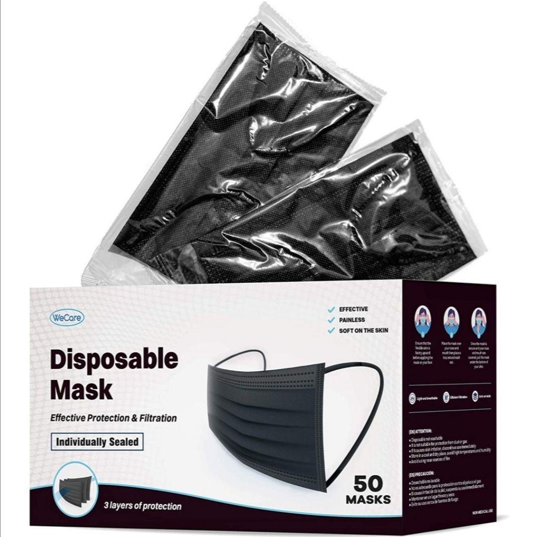 WeCare Face mask 3ply full black 50pcs (Penghantaran Seluruh Malaysia)