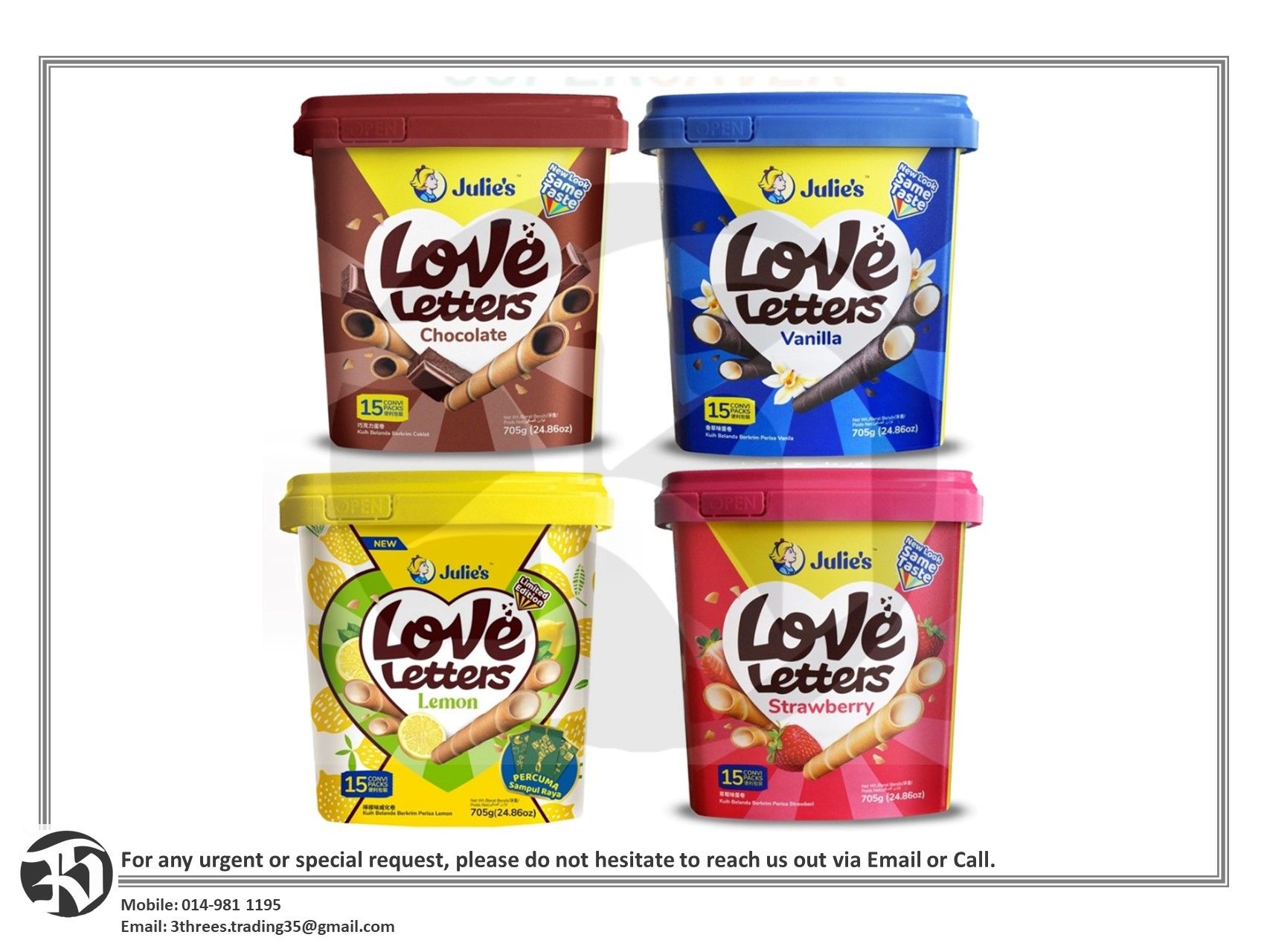 Julie's Love Letters Wafer Rolls 705g