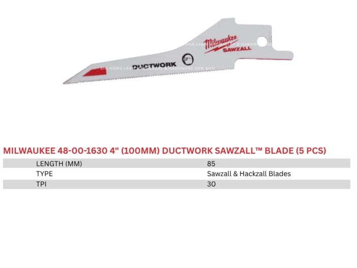 Milwaukee 4" (100mm) Ductwork SAWZALL™ Blade (5pcs) 48-00-1630