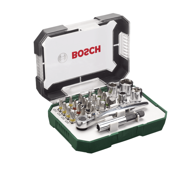 BOSCH 26-PIECE BOSCH SCREWDRIVER BIT AND RATCHET SET WITH COLOUR CODING (2607017407)