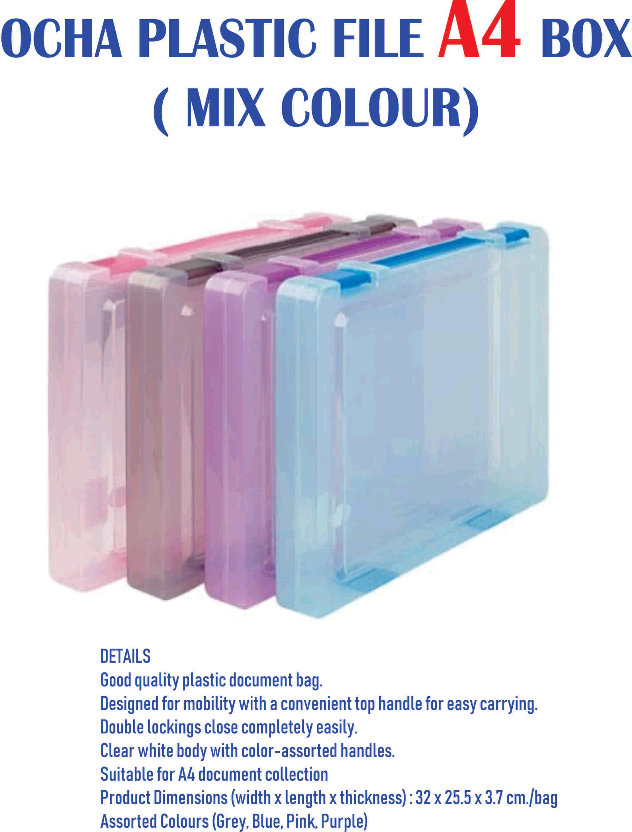 Ocha Plastic Box File A4 Assorted Colours- Free delivery Peninsular malaysia