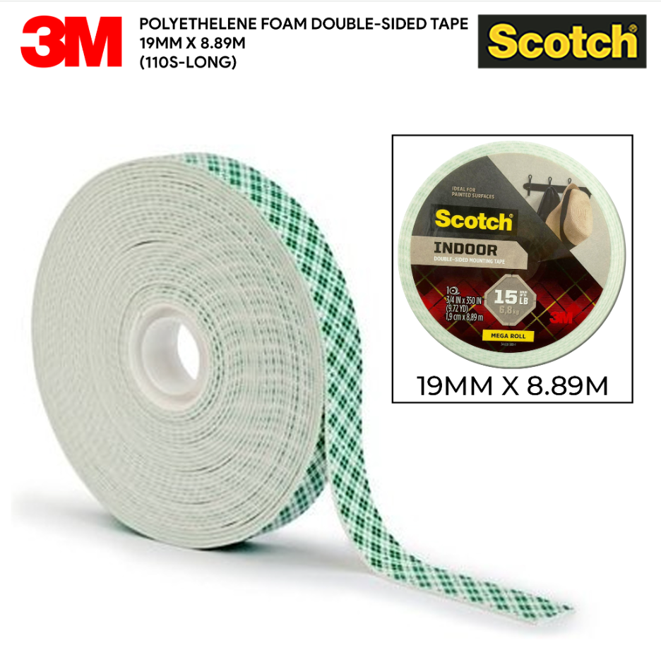 3M SCOTCH POLYETHYLENE FOAM DOUBLE SIDED TAPE (19MM X 8.89M) - (110S-LONG)