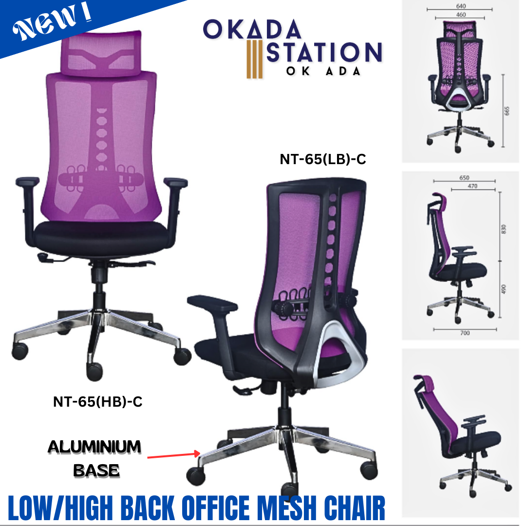 NT-65-C ERGONOMIC OFFICE MESH CHAIR WITH ALUMINIUM- LOW BACK & HIGH BACK / ERGONOMIC OFFICE CHAIR / ERGONOMIC MESH CHAIR / EXECUTIVE CHAIR / MESH CHAIR / OFFICE CHAIR / CHAIR / NT-65(LB)-C / NT-65(HB)-C / NT-65