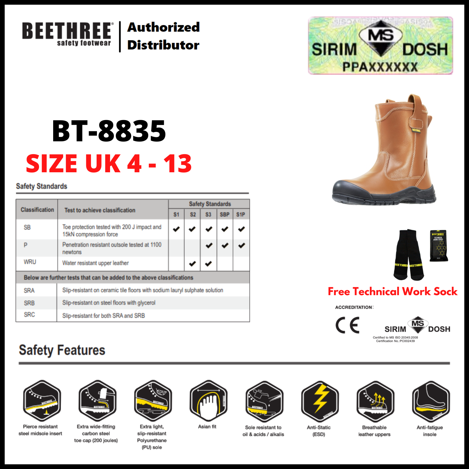 BEETHREE SAFETY FOOTWEAR BT-8835 9.5-inch Pull-Up Boots