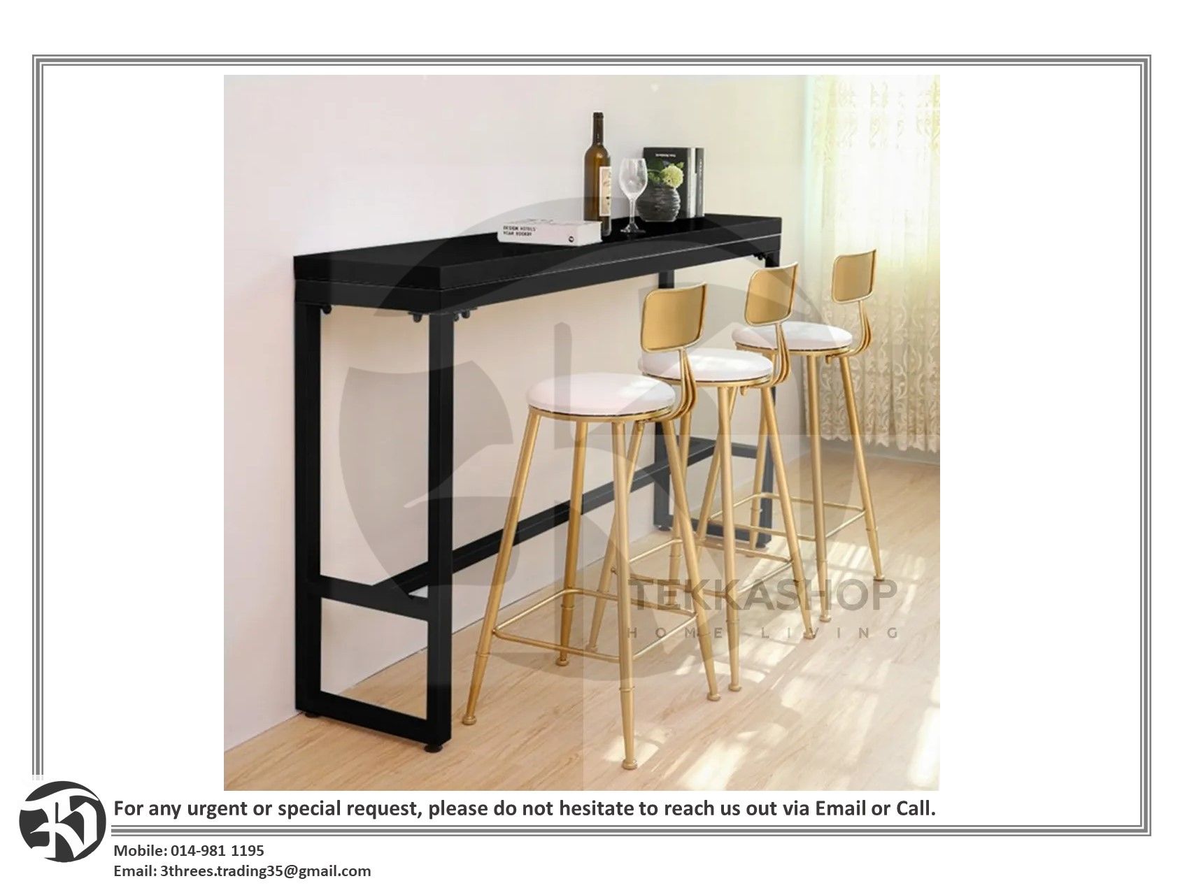 ACCENT Black Steel Leg Melamine Board Bar Table