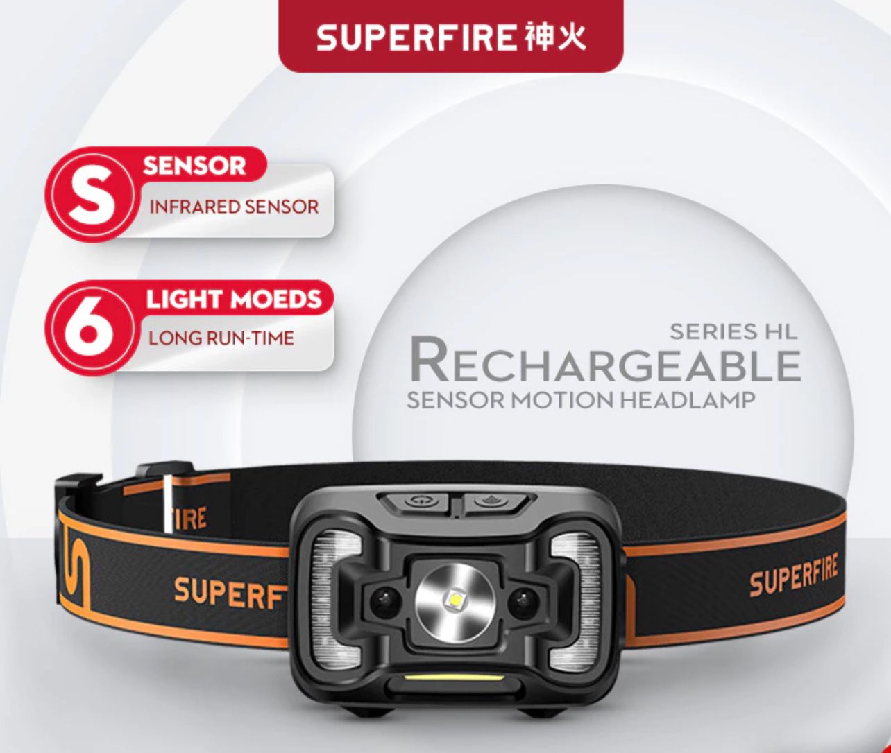 Superfire HL16 LED Sensor Lampu Kepala LED Sensor Rechargeable Headlamp Body Motion Sensor Head Flashlight