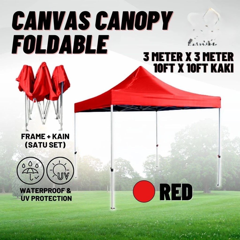 Foldable Canvas Canopy Kanopi Khemah Bazar Canopy Lipat Pasar Malam 3M x 3M (10FT x 10FT)