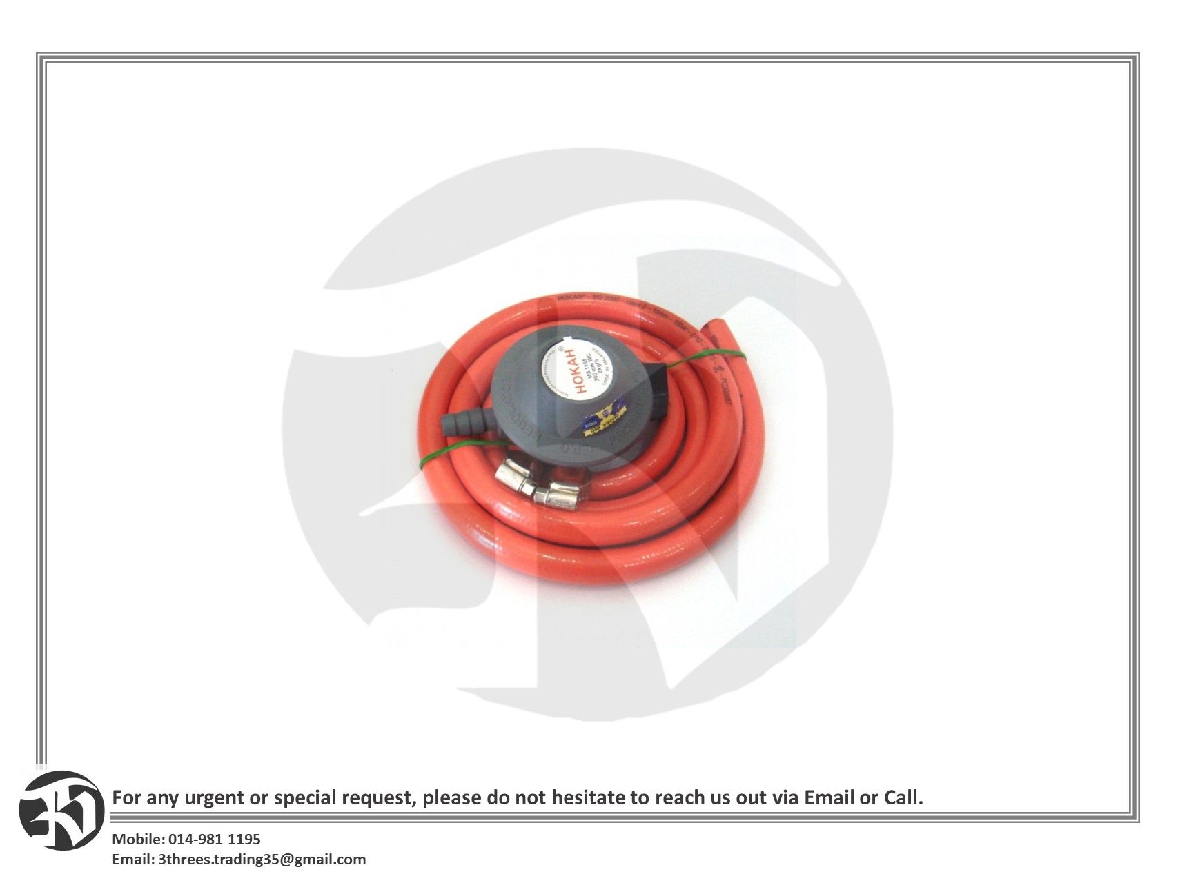 Hokah #2086 High Pressure Hose Complete With Gas Regulator & Clips 10MM X 1.5M