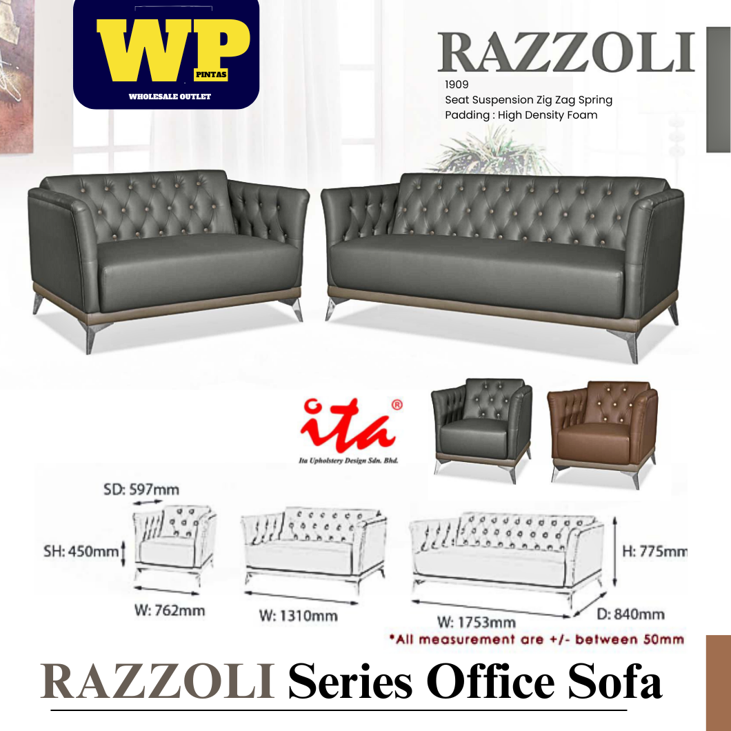 ITA UPHOLSTERY DESIGN RAZZOLI SERIES OFFICE SOFA - ALL SIZE / SINGLE SEATER / DOUBLE SEATER / TRIPLE SEATER / 1+2+3 SEATER SET / VISITOR SOFA / PU LEATHER / FABRIC / SOFA PELAWAT / SOFA PEJABAT / SOFA / RAZZOLI 1909