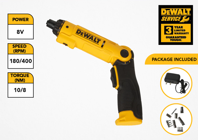 DEWALT DCF008-B1 8V CORDLESS SCREWDRIVER SET 45 PCS ACCESSORIES (DCF008)