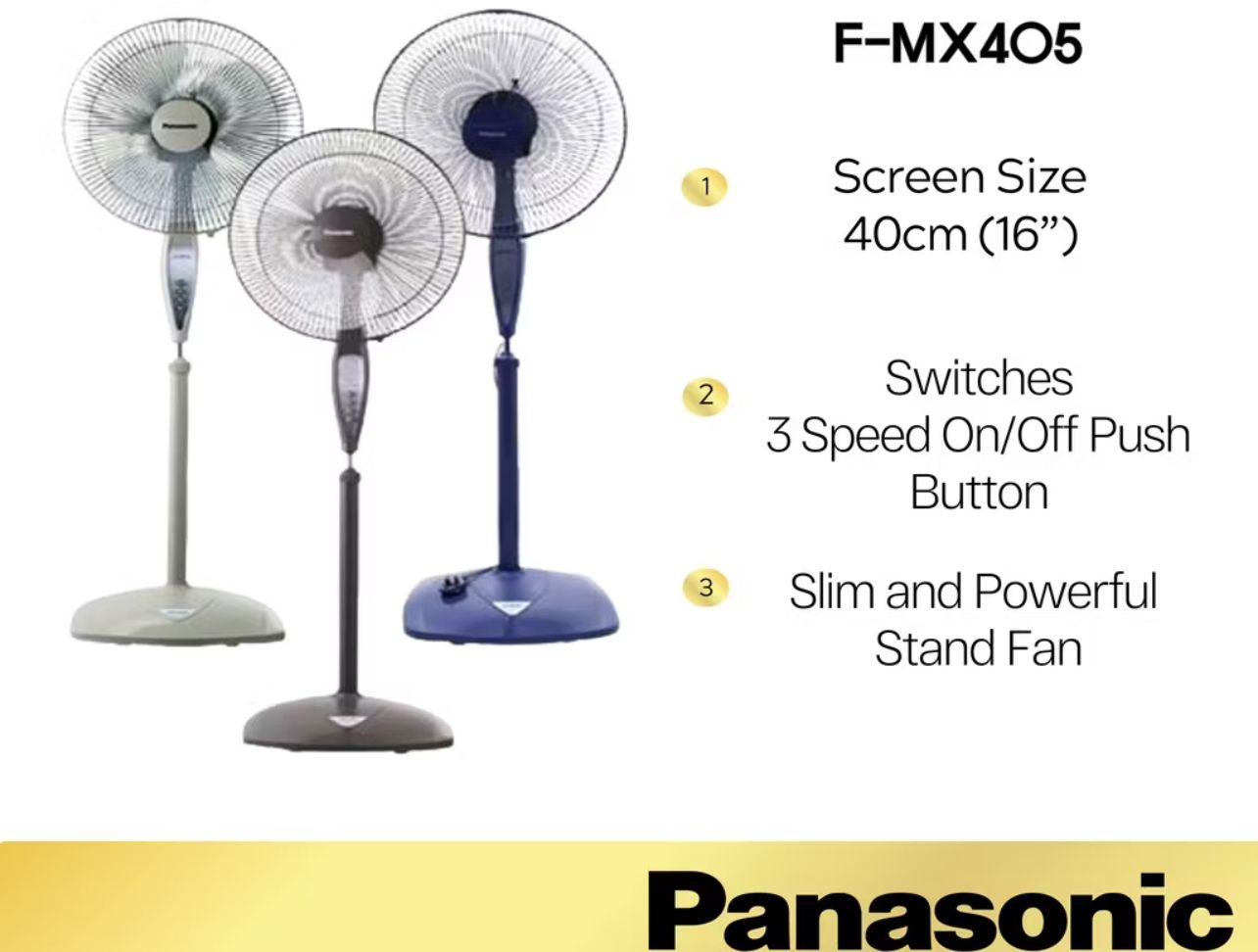 Panasonic Auto Oscillate 40cm (16”) Stand Fan Kipas Berdiri