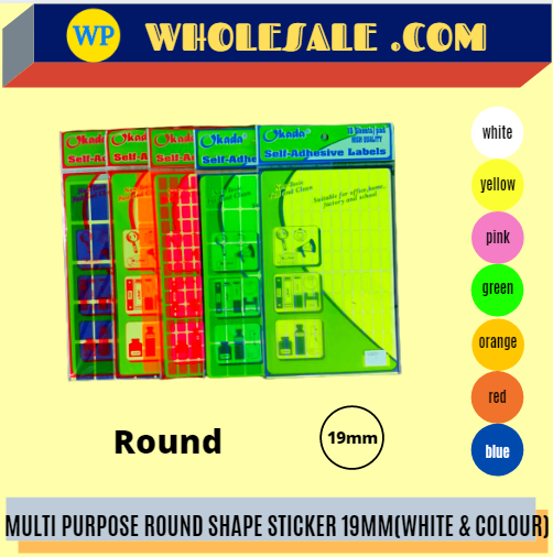 LABEL / ROUND / MULTI PURPOSE / 19MM / ALL COLOUR / ROUND LABEL / STICKER LABEL / COLOUR LABEL /