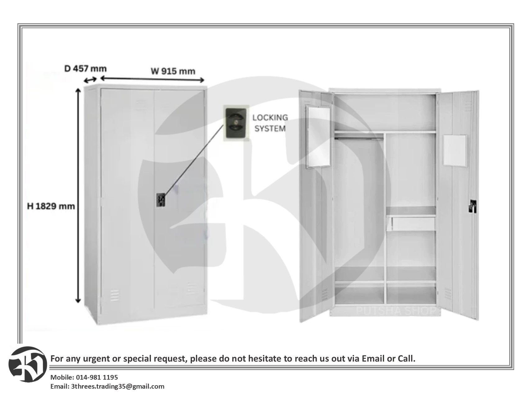 Steel Wardrobe Cabinet 915W x 457D x 1829H