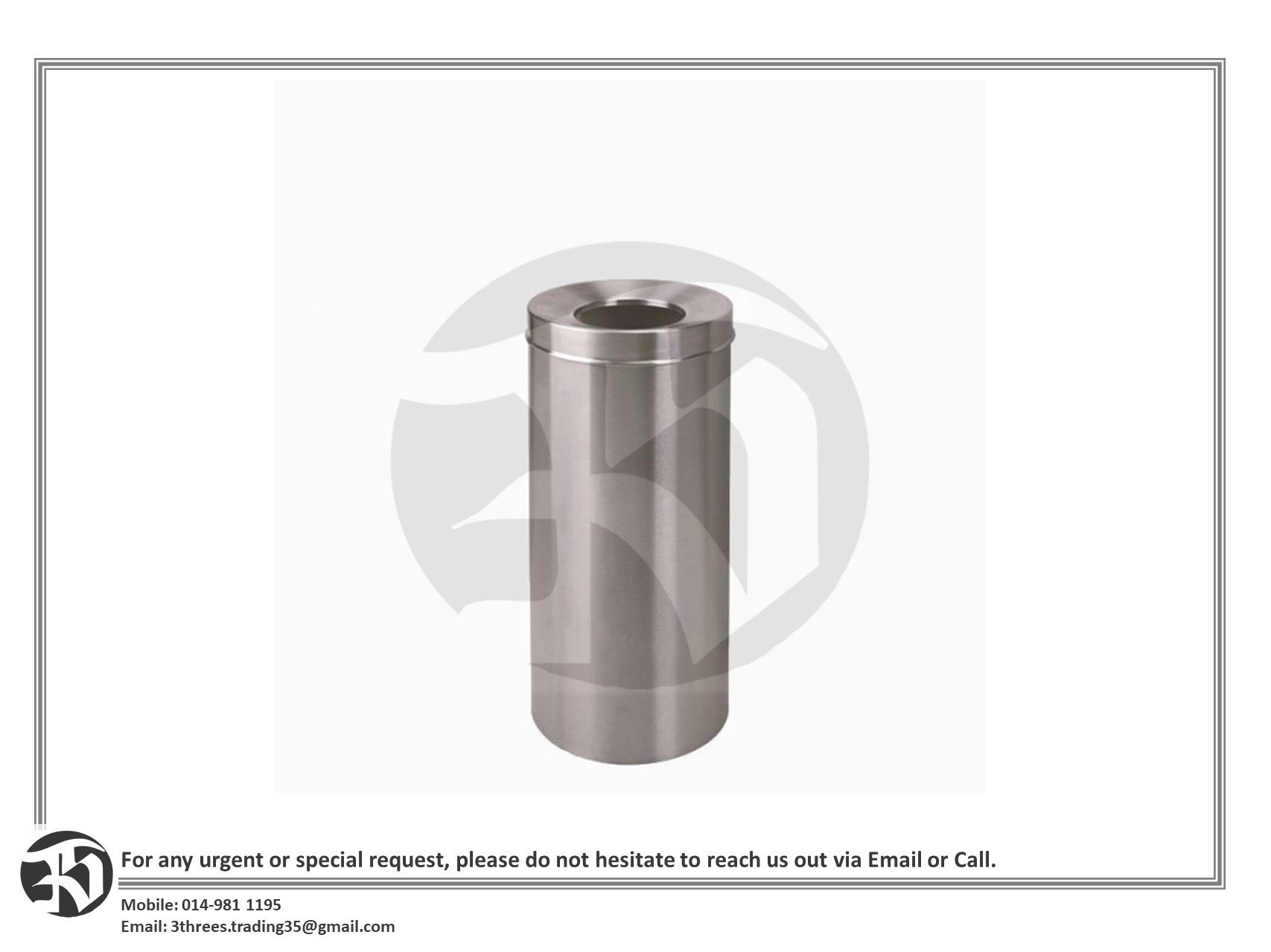 Stainless Steel Round Bin c/w Open Top
