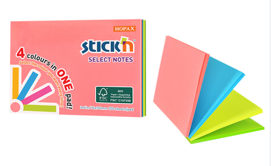 HOPAX STICK'N NOTES 3 X 4 INCH MAGIC 4 in 1 NEON 100s - HP-21572