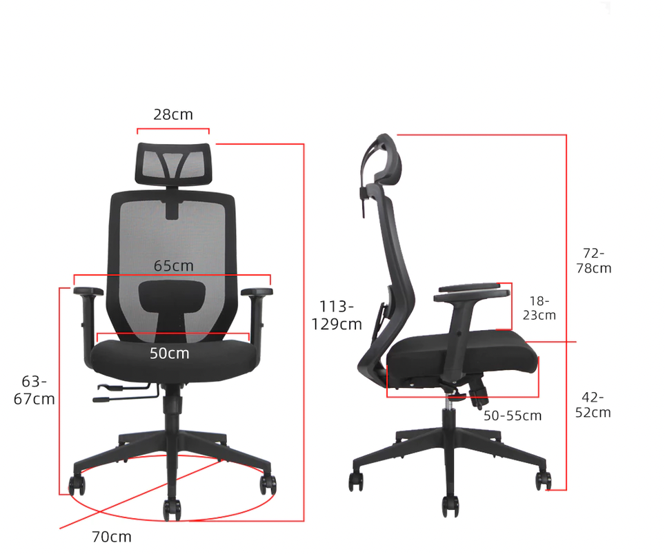 Homez JOY Ergonomic High Back Mesh Office Chair /5 Star Leg /Black - HMZ-OC-HB-JOY