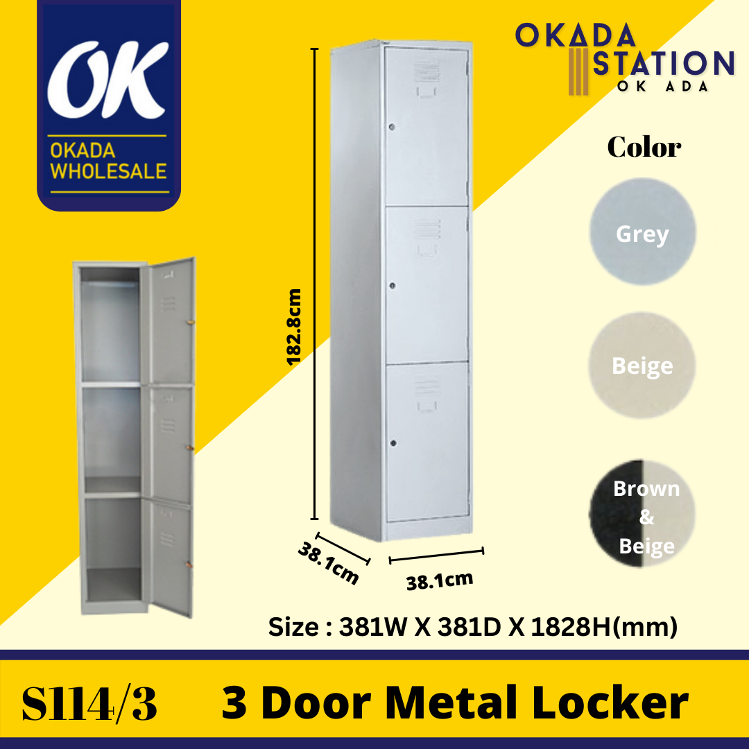 OKADA S114/3 3 Layer Metal Locker/ Compartment Steel Locker / Compartment Cabinet / Metal Locker / Almari Besi / Steel Locker Hostel / Single Locker / Metal Cabinet