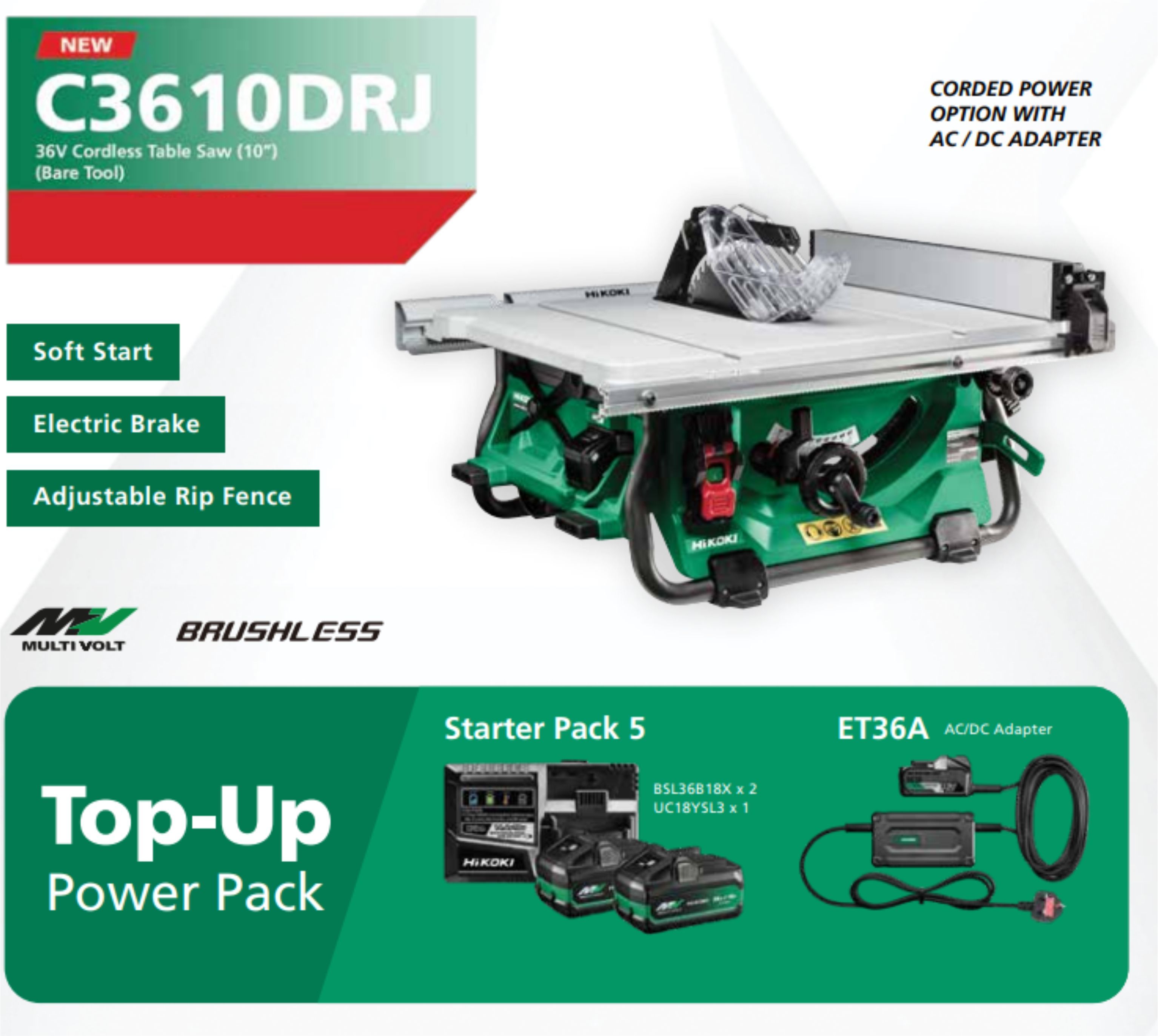 C3610DRJ 36V CORDLESS TABLE SAW (10") BARE TOOLS
