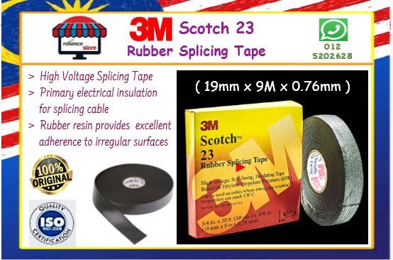 3M Scotch 23 Rubber Splicing Tape - 19mm / 3M Tape / Pita Getah Elektrik / High Voltage Splicing Tape / Electric Tape / Pita Lektrik Hitam # High Tension Tape # Pita Ketegangan Tinggi # Saiz : 19mm x 9M x 0.76mm # Electric Black Tape # RS1354