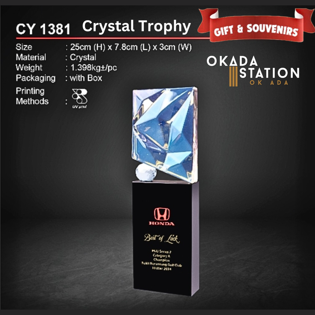 GIFT & SOUVENIRS : CY 1381 CRYSTAL TROPHY WITH PRINTING / CRYSTAL AWARD / AWARD TROPHY / CRYSTAL / TROPHY / AWARD / CY 1381 / 1.398KG
