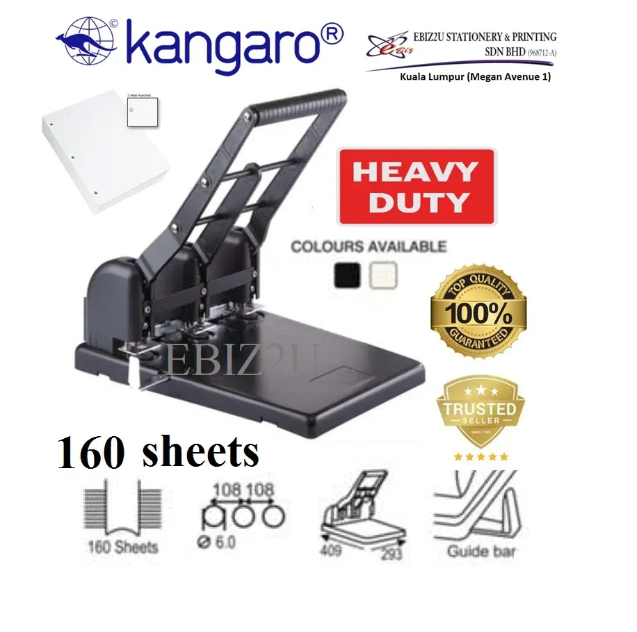 Kangaro Heavy Duty 3 Hole Puncher 3016 ( 3 Hole ) - 160 sheets ( penumbuk 3 lubang, puncher paper, 3 Hole Puncher, heavy duty puncher, puncher paper/3 hole punch/3 hole puncher