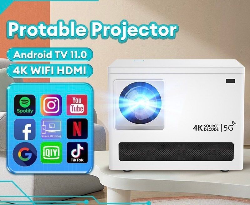 Portable Projector LED Full HD 4K / 5G WIFI Bluetooth Support - 9000 Lumens (X81)