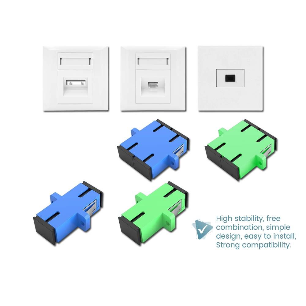 SC SINGLEMODE & APC COUPLER WITH SIMPLEX / DUPLEX FIBER OPTIC FLAT & DEGREE FACEPLATE SET