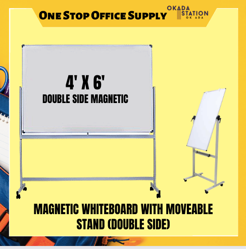 Magnetic Whiteboard Double Sided With Moveable Stand 4' X 6' / Double Sided Whiteboard With Stand / Whiteboard with Aluminium Frame / Double Sided Whiteboard / Whiteboard / DMS-46