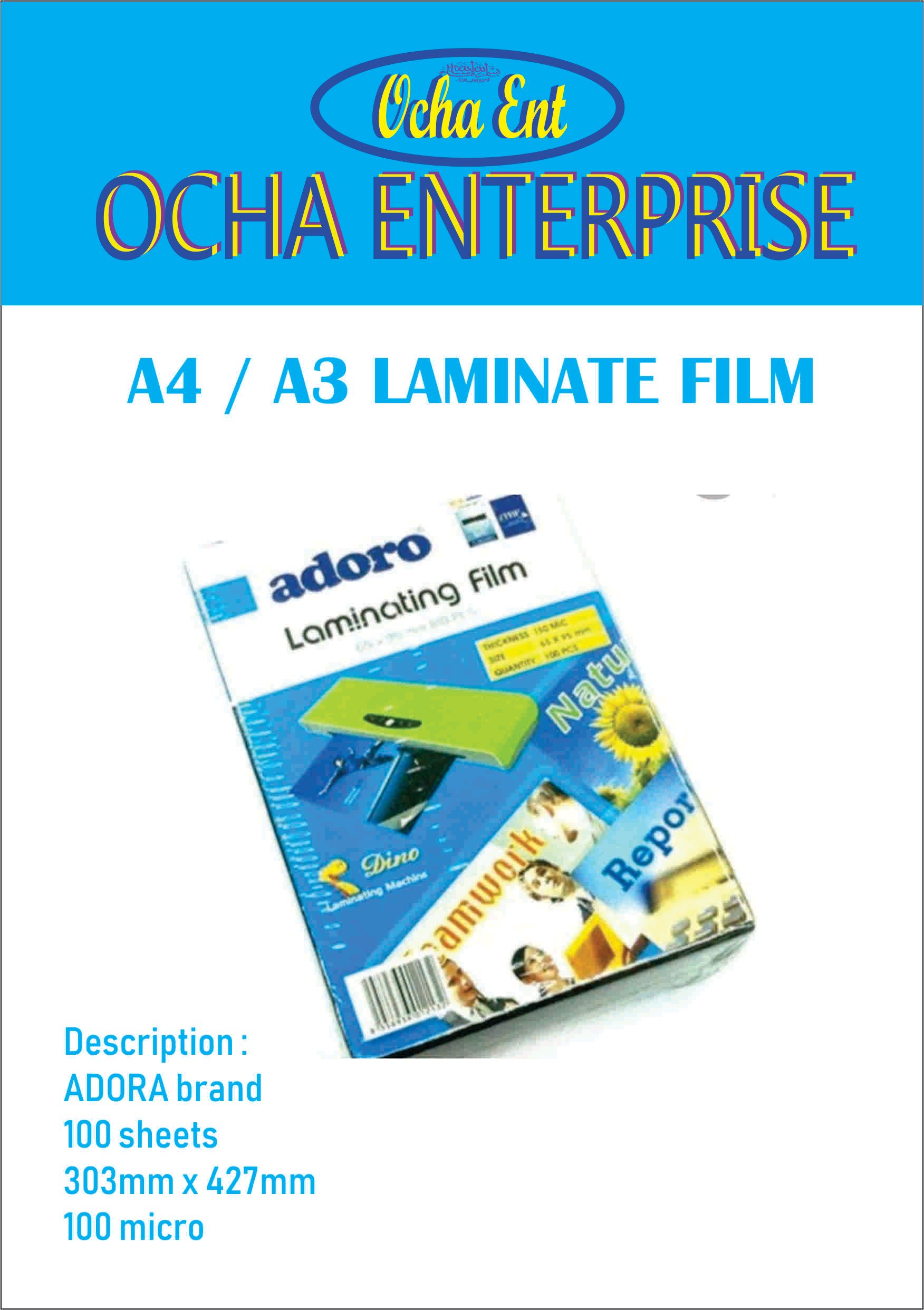 ocha A4 and A3 LAMINATE pouch FILM - free delivery