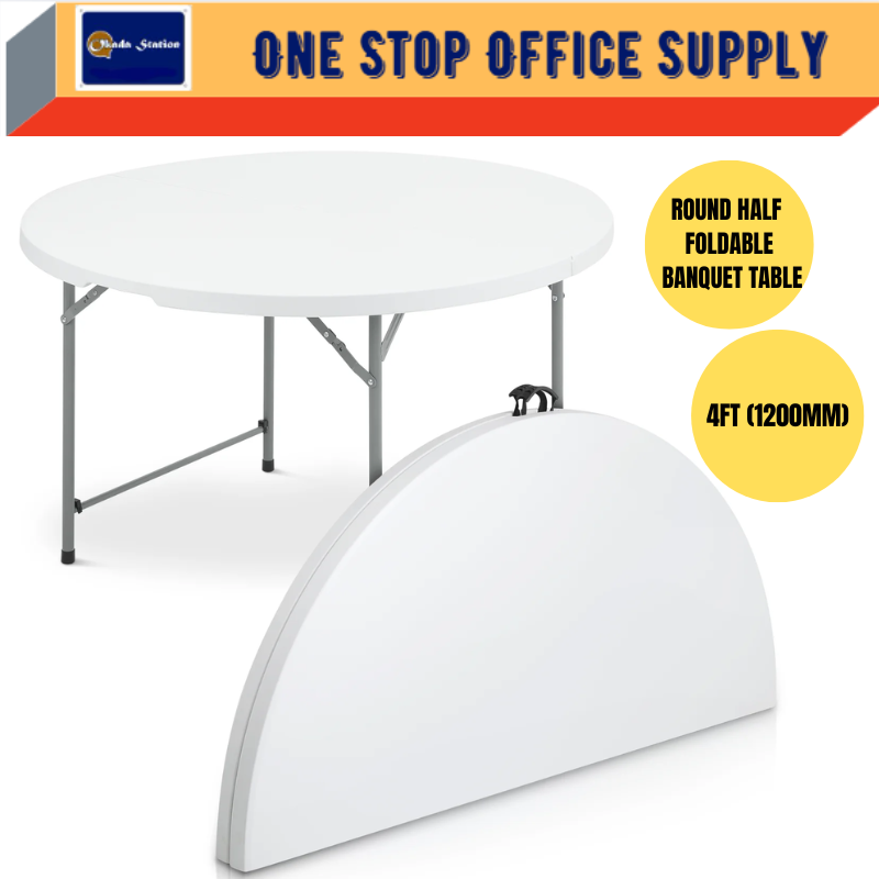 Round Fold Half Table Banquet / 4FT(1200MM) / 5FT(1500MM) / Table Foldable Banquet / Portable Table / Dining Table / Meja Lipat Bulat 4 Kaki / 5 Kaki