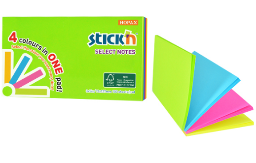 HOPAX STICK'N NOTES 3 X 5 INCH MAGIC 4 in 1 NEON 100s