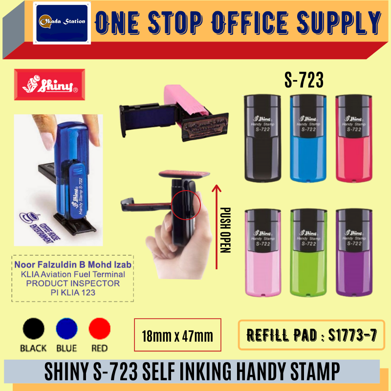 SHINY S-723 SELF INKING HANDY STAMP WITH RUBBER -18MM X 47MM /Shiny /S-723 /Self Inking Handy Stamp /Rubber Stamp /Color Stamp /Chop
